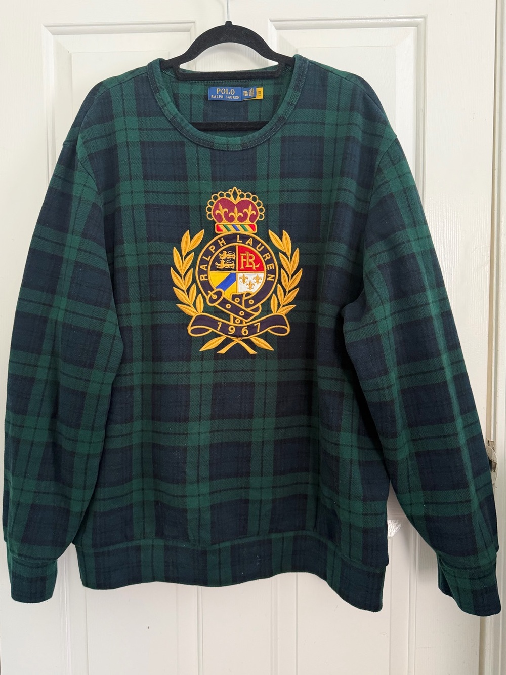 Polo Ralph Lauren Gold Crest Tartan Plaid Crewneck Sweatshirt Pullover size XXL